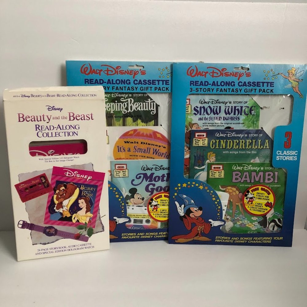 Vintage Disney Read Along Cassette Tape Kits, bundle of three (7 books)
